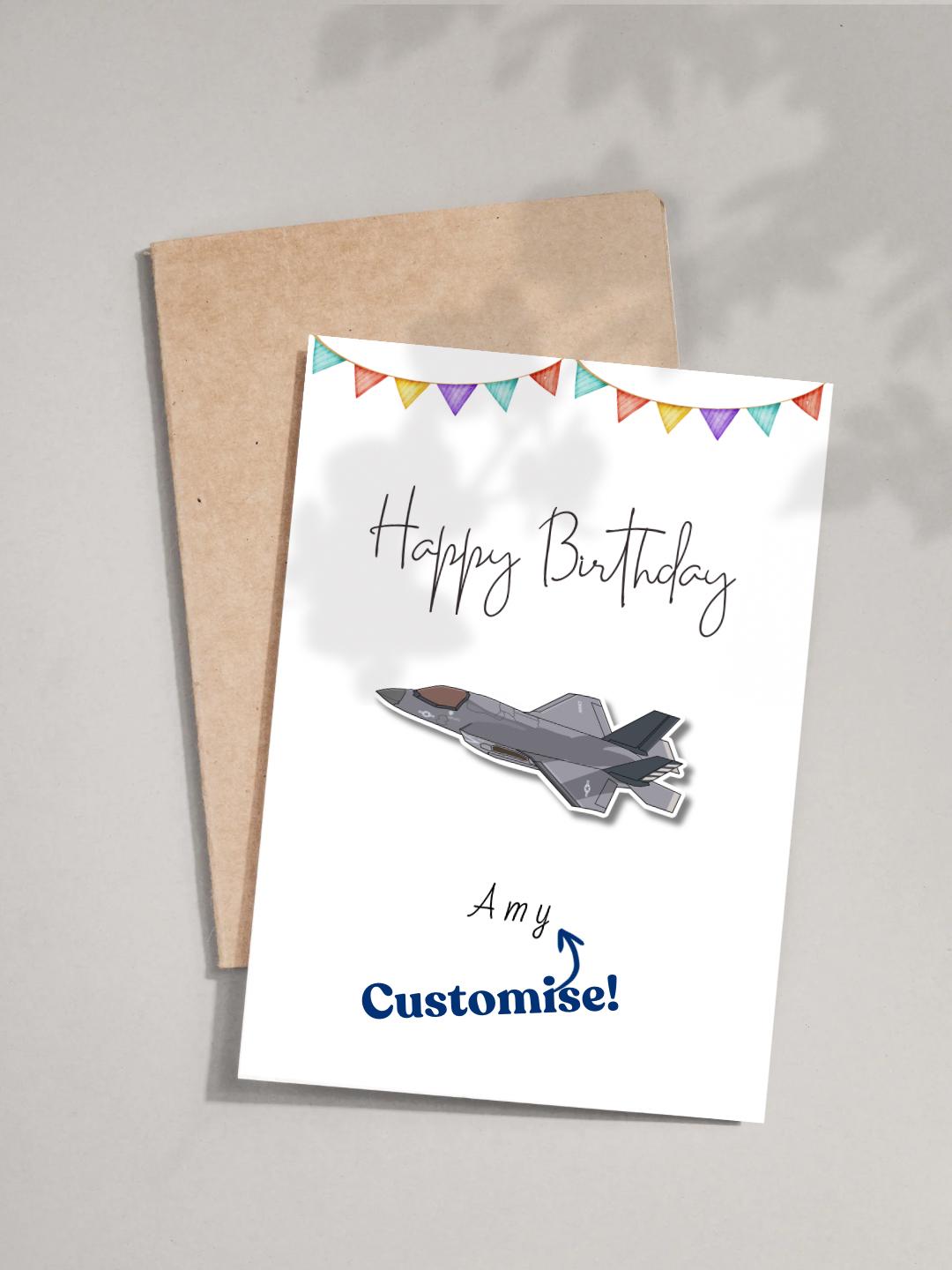 Personalised F35 Fighter Jet Birthday Card